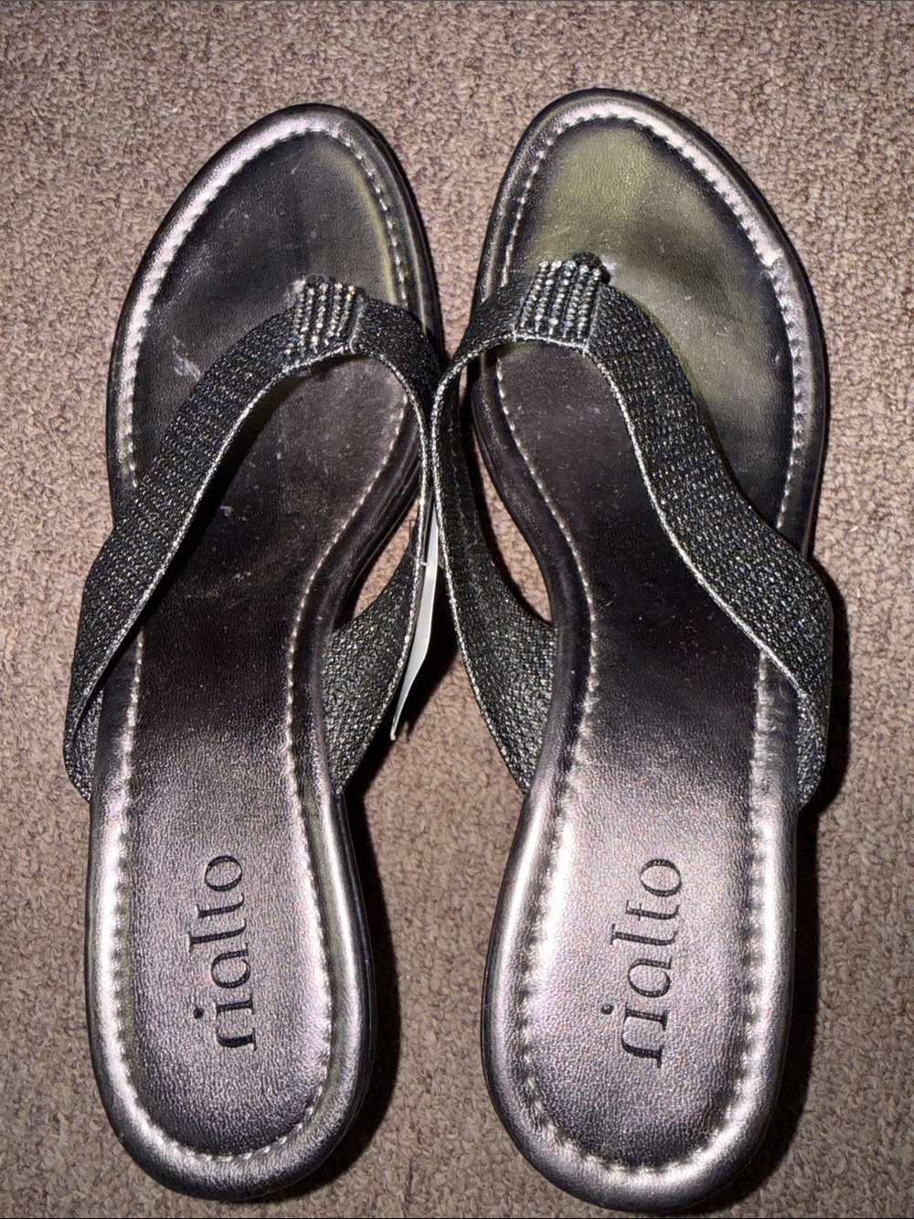Rialto Black Glitter Thong Sandals